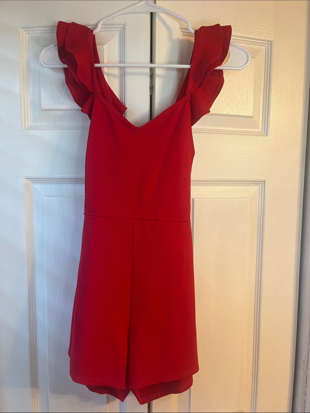 Women’s Red Ruffle Strap Romper - Picture 5 of 5